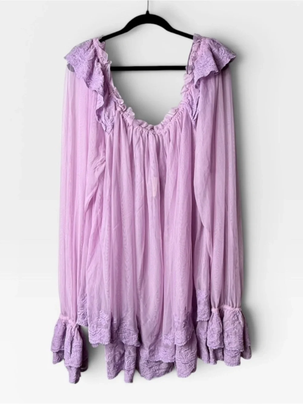 Free People Butterfly Mini Dress Size XL Lilac Embroidered Sheer Summer (H)